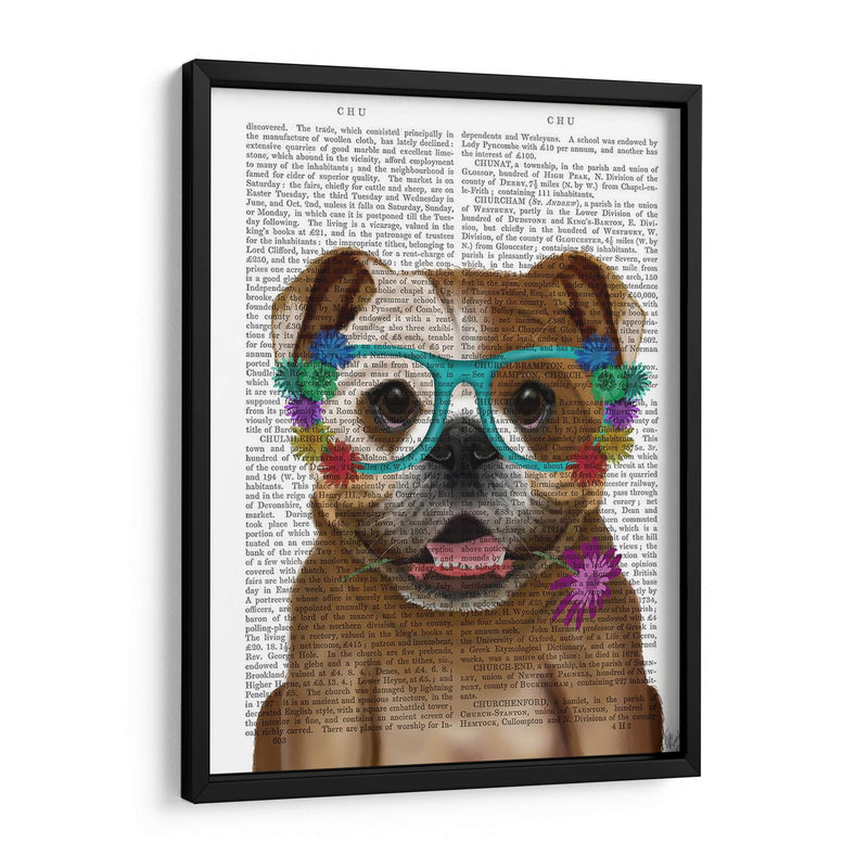 Bulldog Inglés Y Gafas De Flores. - Fab Funky | Cuadro decorativo de Canvas Lab