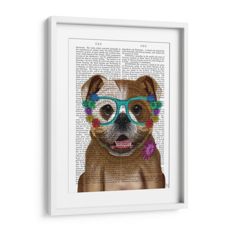 Bulldog Inglés Y Gafas De Flores. - Fab Funky | Cuadro decorativo de Canvas Lab