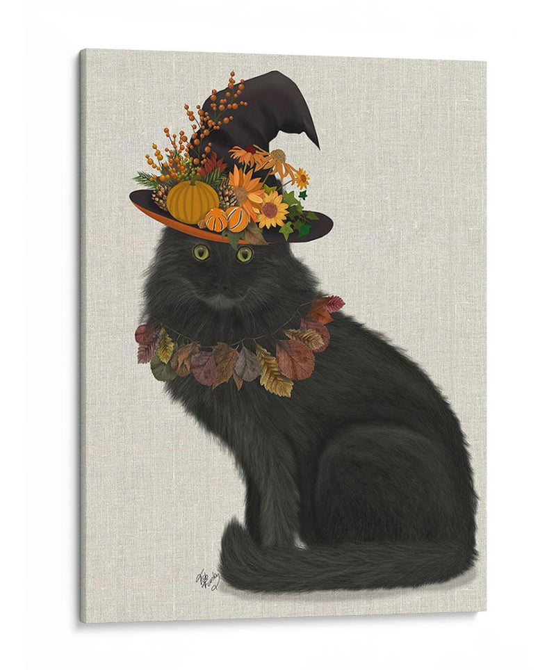 Gato Negro Con Sombrero De Otoño, Lleno - Fab Funky | Cuadro decorativo de Canvas Lab