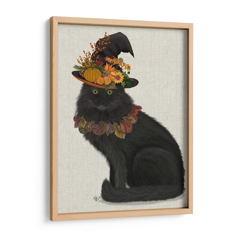 Gato Negro Con Sombrero De Otoño, Lleno - Fab Funky | Cuadro decorativo de Canvas Lab