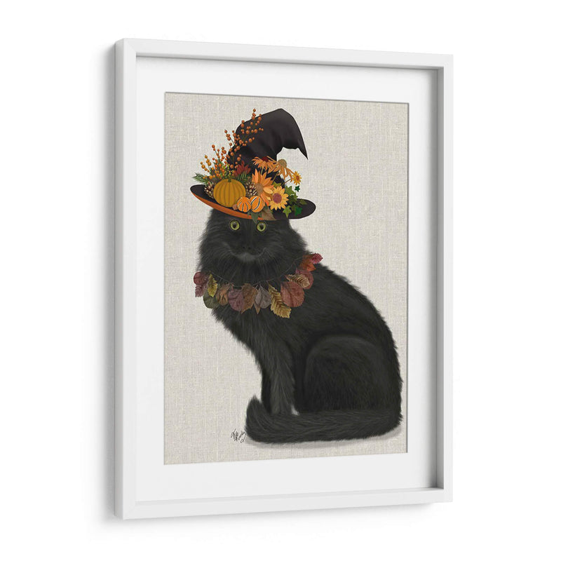 Gato Negro Con Sombrero De Otoño, Lleno - Fab Funky | Cuadro decorativo de Canvas Lab