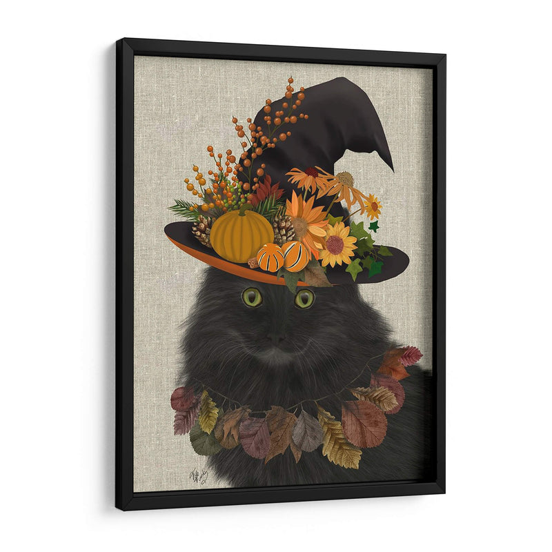 Gato Negro Con Sombrero De Otoño, Retrato - Fab Funky | Cuadro decorativo de Canvas Lab