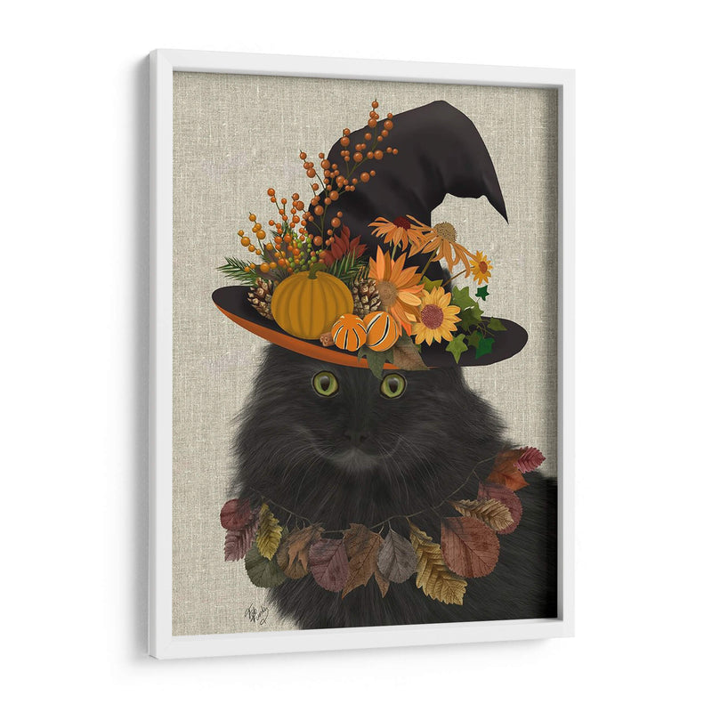 Gato Negro Con Sombrero De Otoño, Retrato - Fab Funky | Cuadro decorativo de Canvas Lab