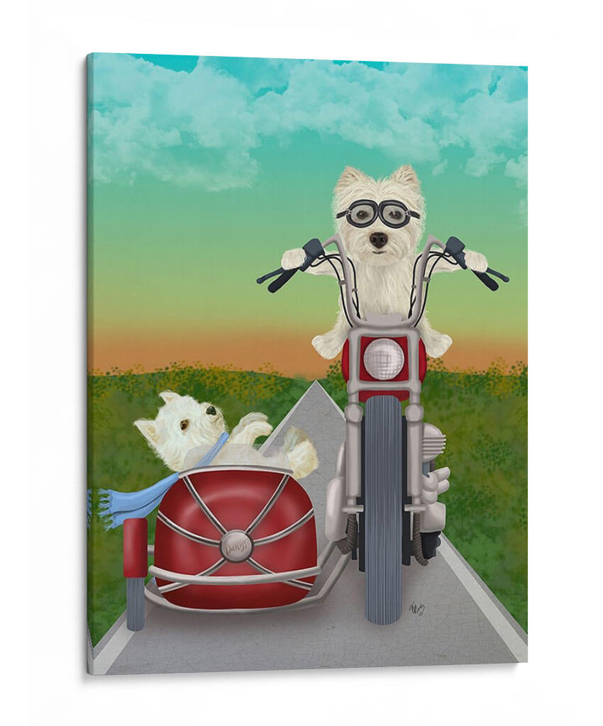 Westie Chopper Y Sidecar - Fab Funky | Cuadro decorativo de Canvas Lab