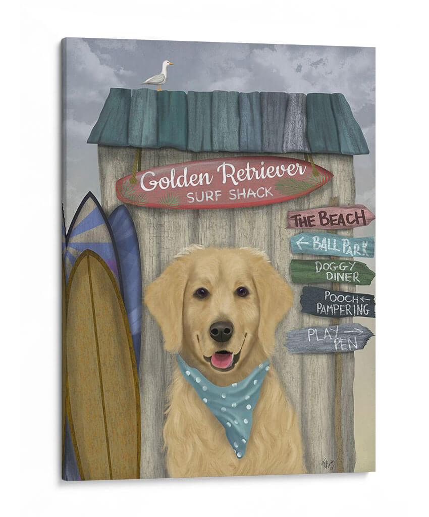 Golden Retriever Surf Shack - Fab Funky | Cuadro decorativo de Canvas Lab