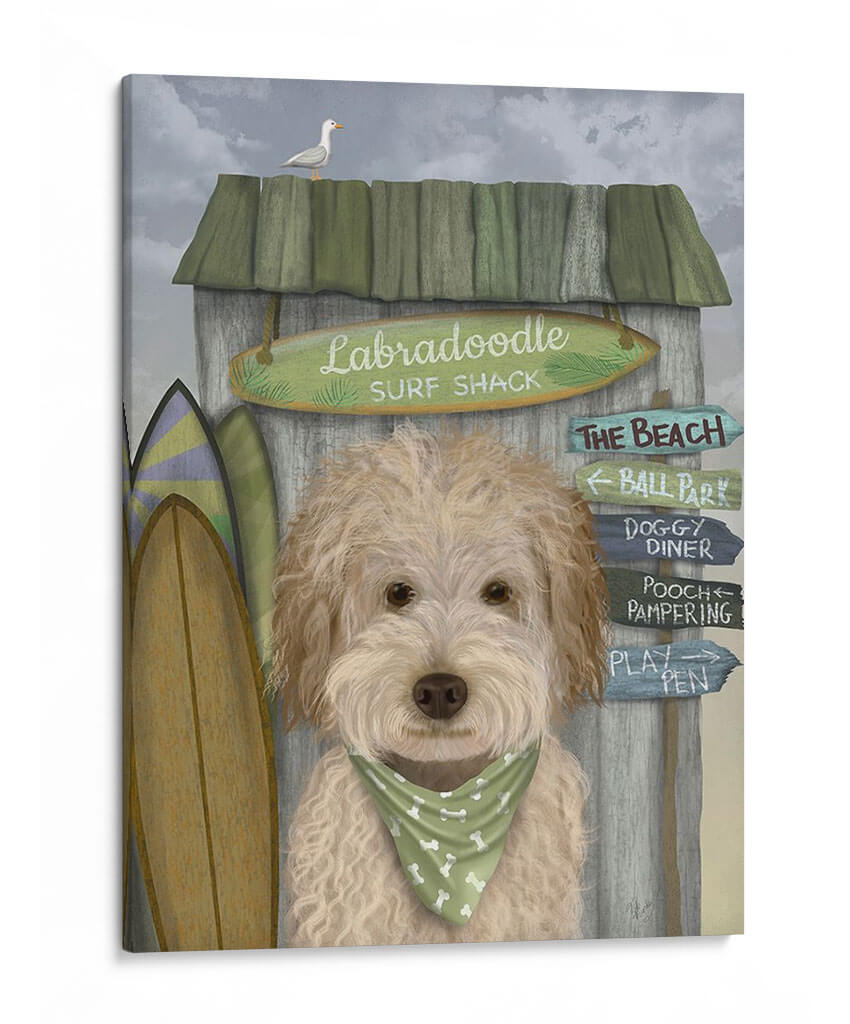 Labradoodle, Crema, Choza De Surf - Fab Funky | Cuadro decorativo de Canvas Lab
