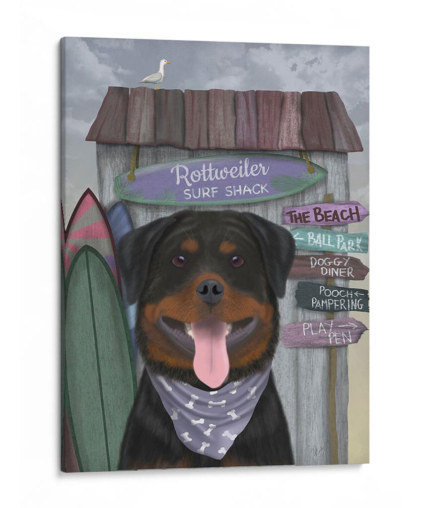 Rottweiller Surf Shack - Fab Funky | Cuadro decorativo de Canvas Lab