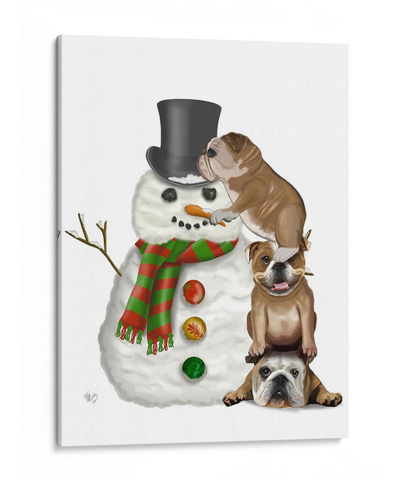 Navidad Inglés Bulldogs Edificio Muñeco De Nieve - Fab Funky | Cuadro decorativo de Canvas Lab