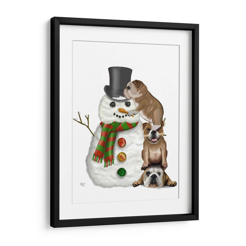 Navidad Inglés Bulldogs Edificio Muñeco De Nieve - Fab Funky | Cuadro decorativo de Canvas Lab