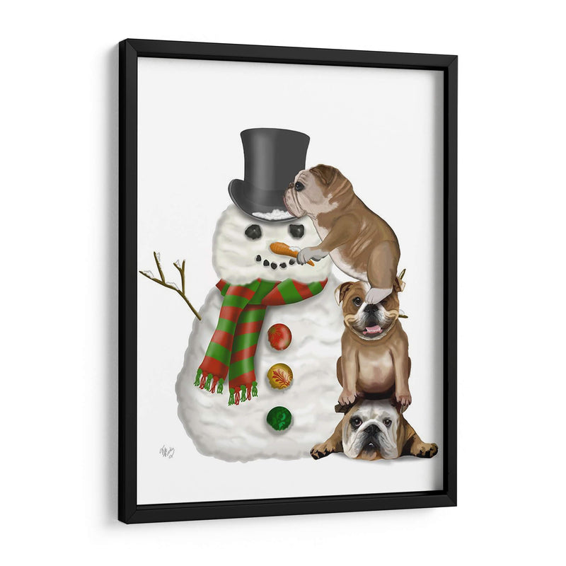 Navidad Inglés Bulldogs Edificio Muñeco De Nieve - Fab Funky | Cuadro decorativo de Canvas Lab