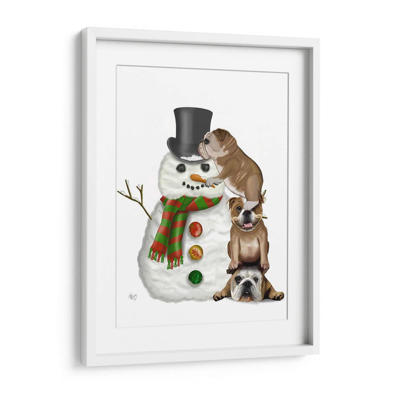 Navidad Inglés Bulldogs Edificio Muñeco De Nieve - Fab Funky | Cuadro decorativo de Canvas Lab