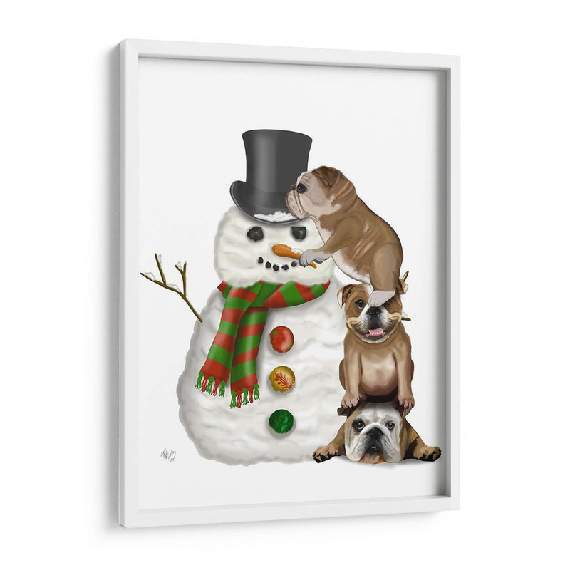 Navidad Inglés Bulldogs Edificio Muñeco De Nieve - Fab Funky | Cuadro decorativo de Canvas Lab