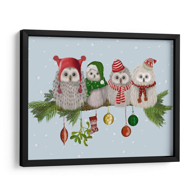 Búhos De Navidad Esponjosos Navideños En Rama - Fab Funky | Cuadro decorativo de Canvas Lab