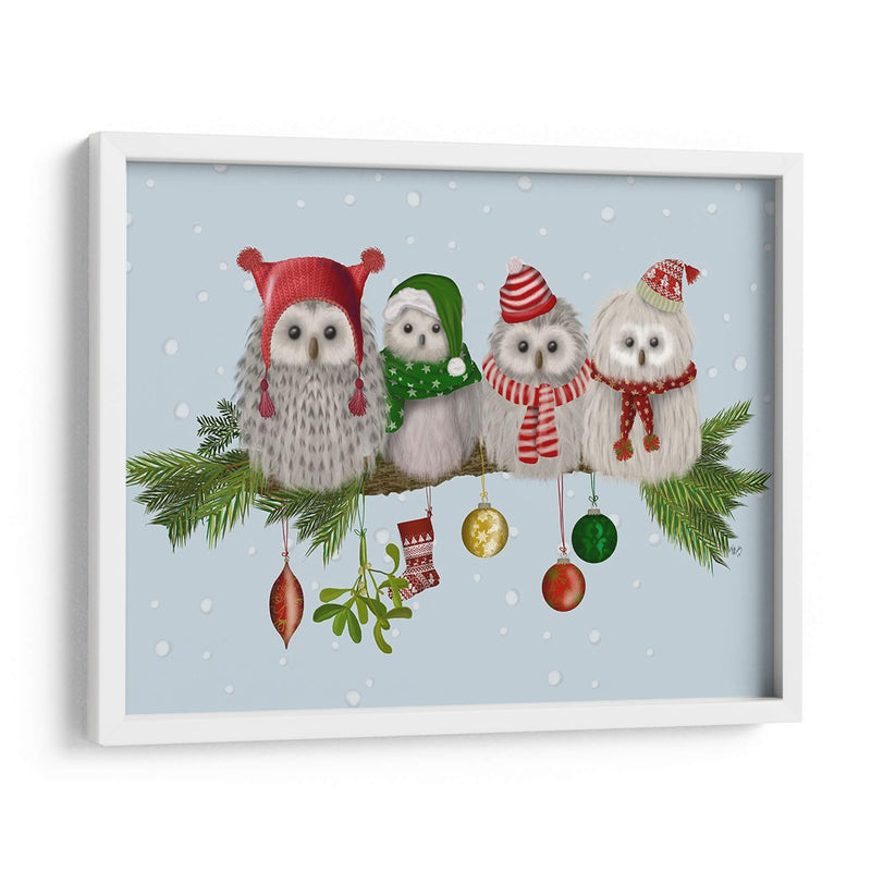 Búhos De Navidad Esponjosos Navideños En Rama - Fab Funky | Cuadro decorativo de Canvas Lab