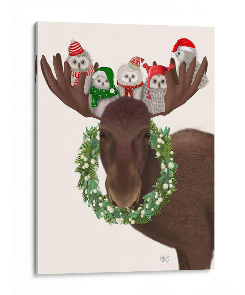 Christmas Moose Y Búhos De Navidad - Fab Funky | Cuadro decorativo de Canvas Lab