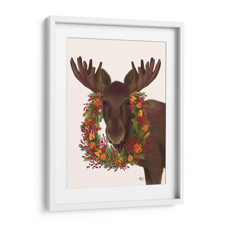 Christmas Moose Y Guirnalda De Arándanos - Fab Funky | Cuadro decorativo de Canvas Lab