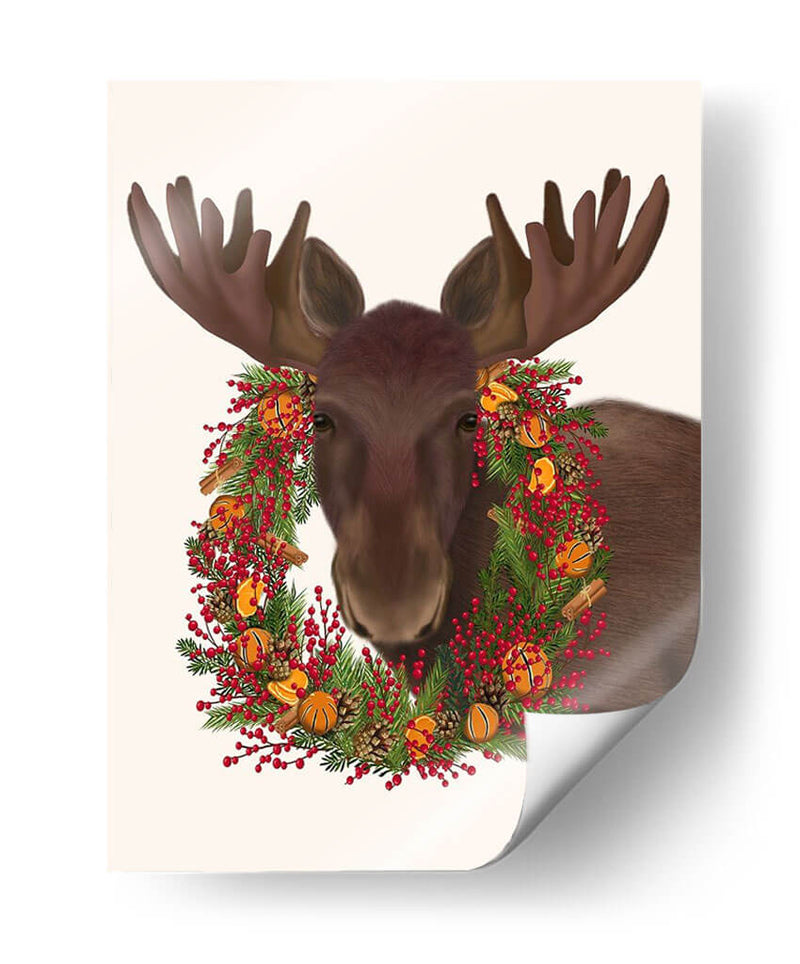 Christmas Moose Y Guirnalda De Arándanos - Fab Funky | Cuadro decorativo de Canvas Lab