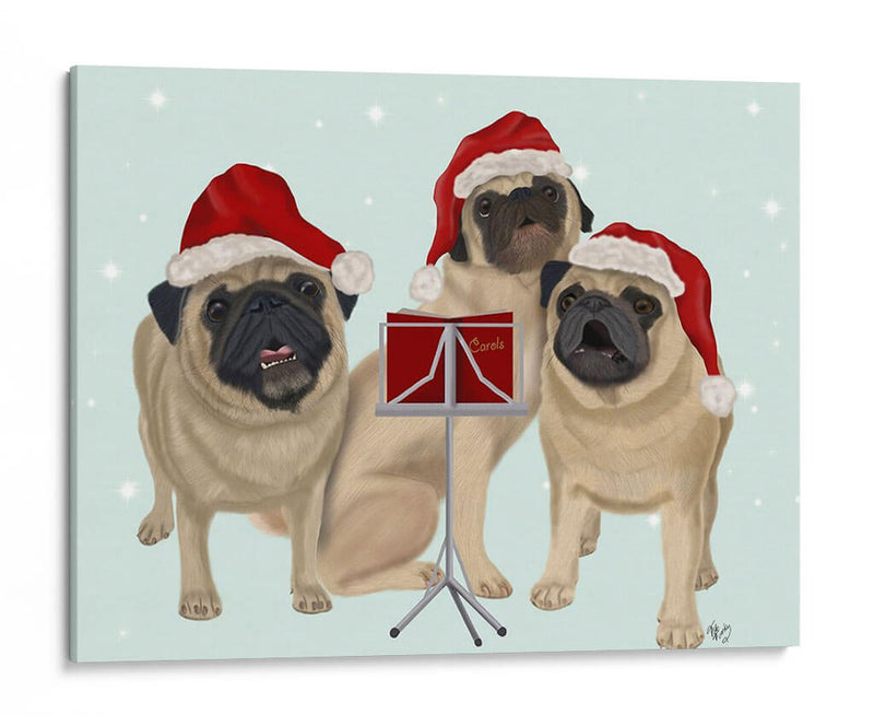 Navidad Pug Trio Carolling - Fab Funky | Cuadro decorativo de Canvas Lab