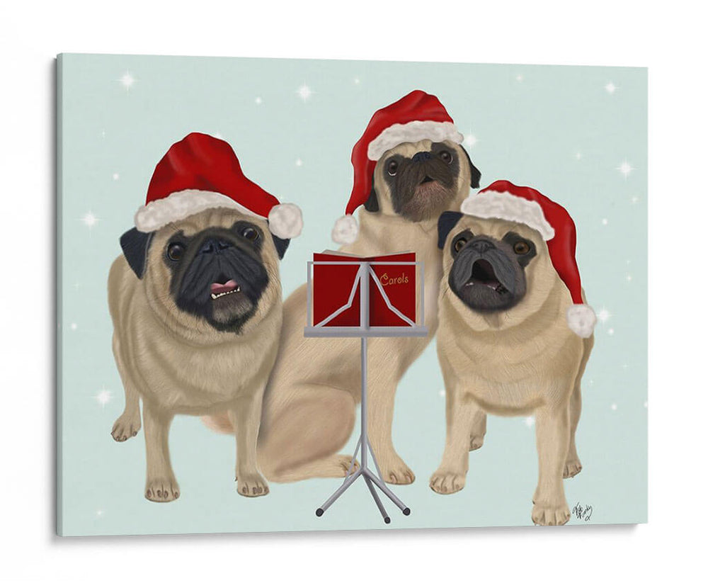 Navidad Pug Trio Carolling - Fab Funky | Cuadro decorativo de Canvas Lab