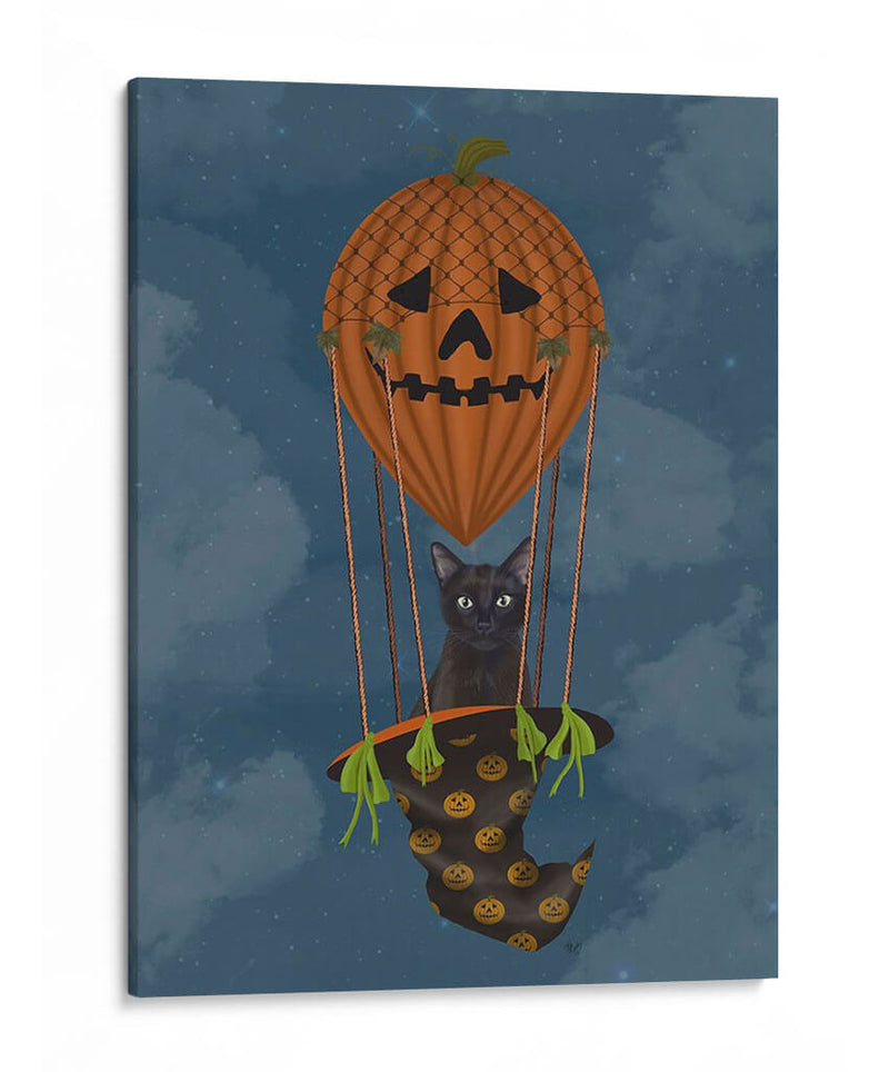 Halloween Gato Negro En Calabaza Globo De Aire Caliente - Fab Funky | Cuadro decorativo de Canvas Lab