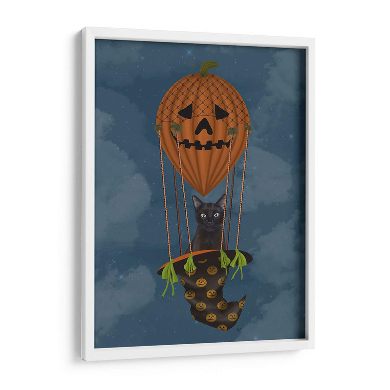 Halloween Gato Negro En Calabaza Globo De Aire Caliente - Fab Funky | Cuadro decorativo de Canvas Lab