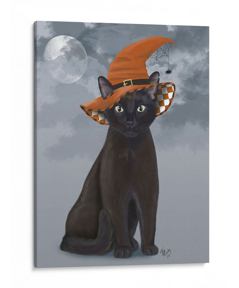 Gato Negro De Halloween En Sombrero De Brujas - Fab Funky | Cuadro decorativo de Canvas Lab