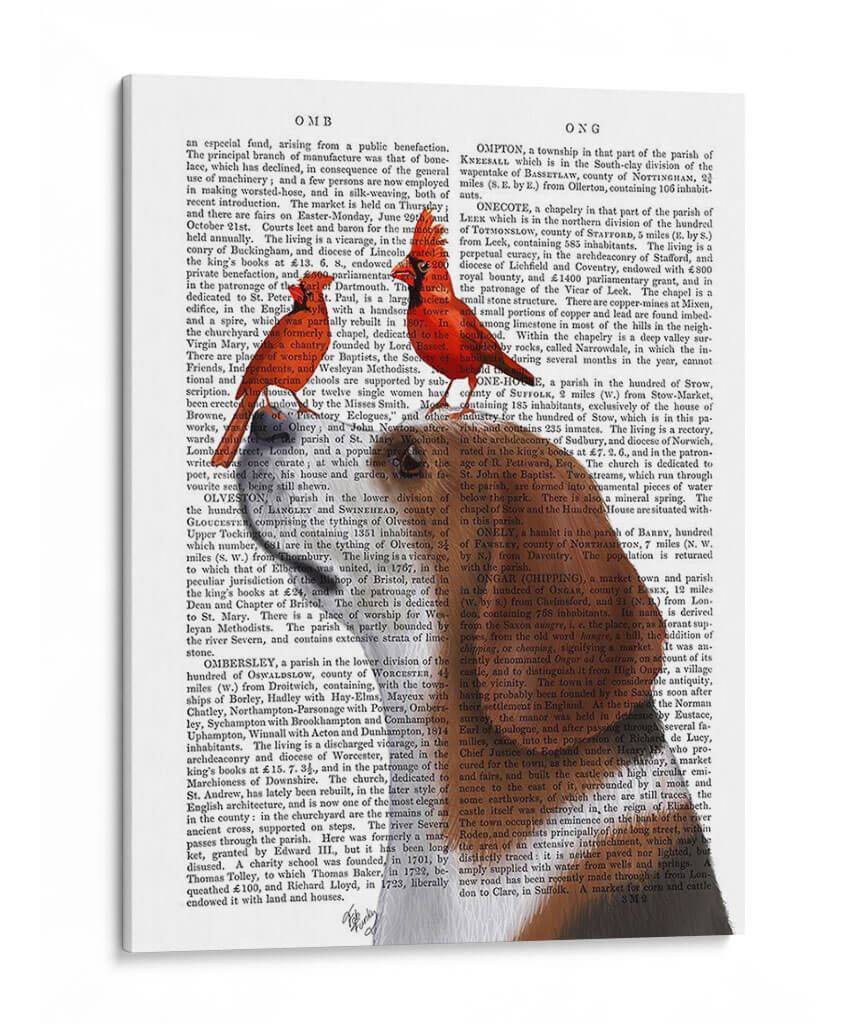 Beagle Y Cardenales Rojos - Fab Funky | Cuadro decorativo de Canvas Lab
