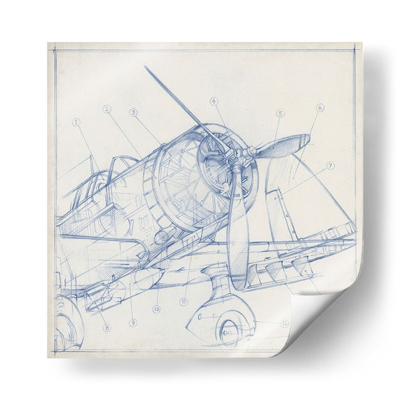 Sketch Mecánico De Avión I - Ethan Harper | Cuadro decorativo de Canvas Lab