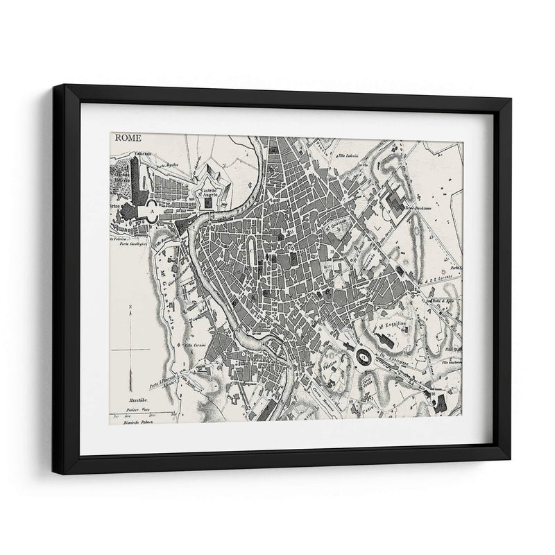 Mapa De Bw Personalizado De Roma - Vision Studio | Cuadro decorativo de Canvas Lab