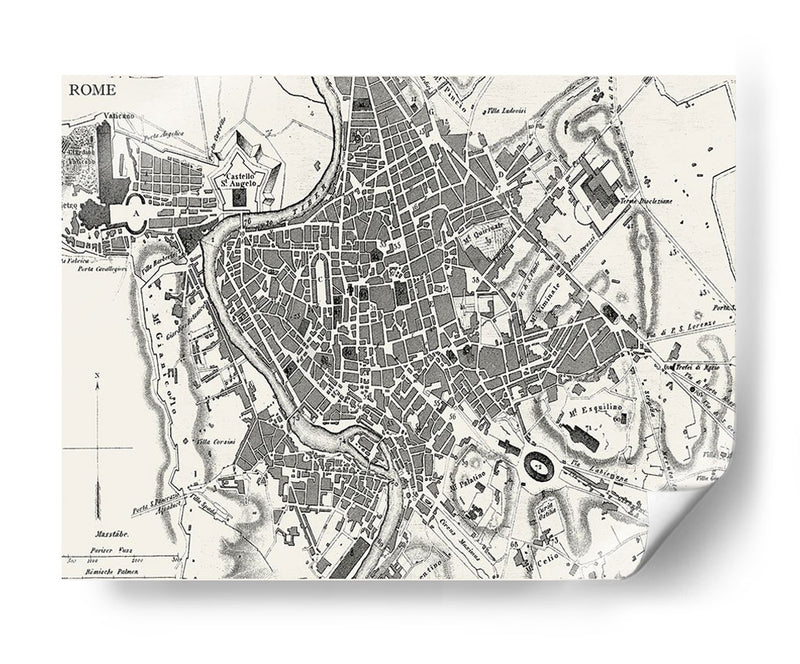 Mapa De Bw Personalizado De Roma - Vision Studio | Cuadro decorativo de Canvas Lab