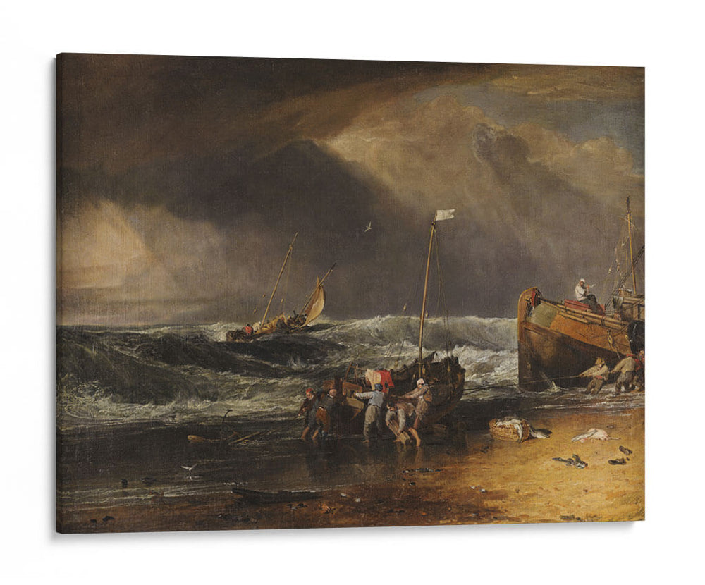 Una escena con los pescadores de la costa acarreando un barco en tierra - Joseph Mallord William Turner | Cuadro decorativo de Canvas Lab