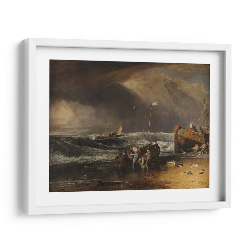 Una escena con los pescadores de la costa acarreando un barco en tierra - Joseph Mallord William Turner | Cuadro decorativo de Canvas Lab