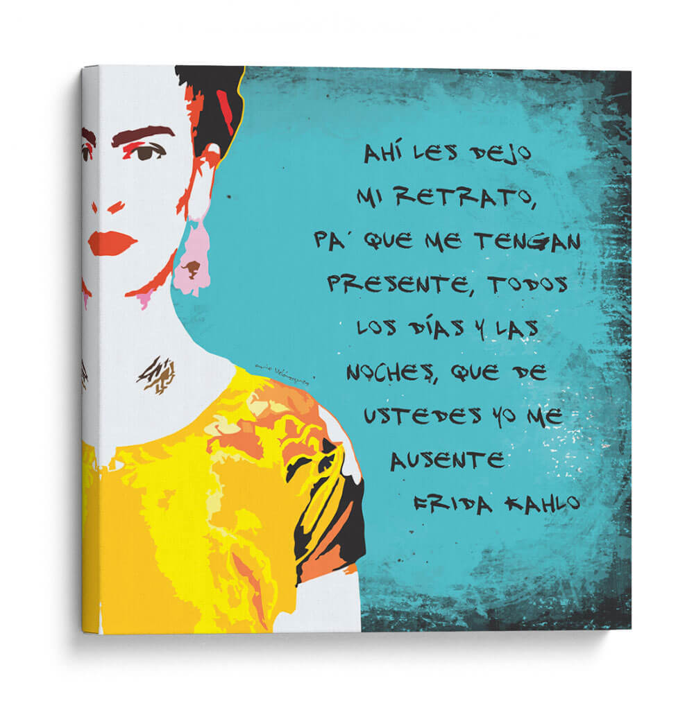 Ahí les dejo mi retrato Frida Kahlo en Fondo Azul - Mario Velazquez | Cuadro decorativo de Canvas Lab