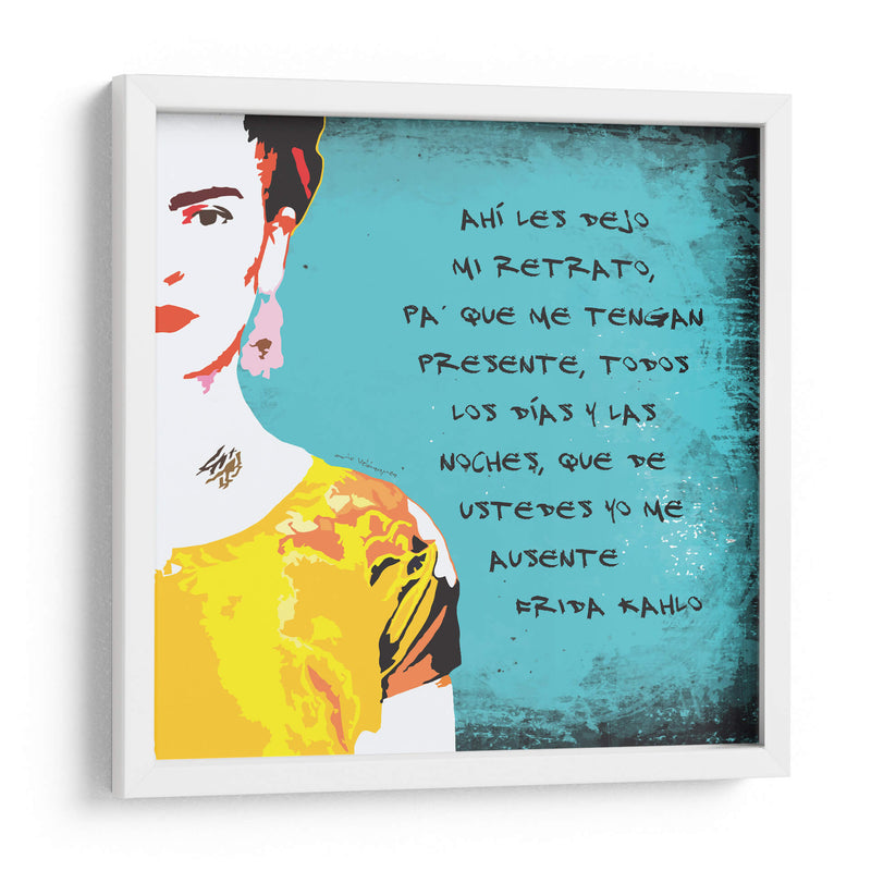 Ahí les dejo mi retrato Frida Kahlo en Fondo Azul - Mario Velazquez | Cuadro decorativo de Canvas Lab