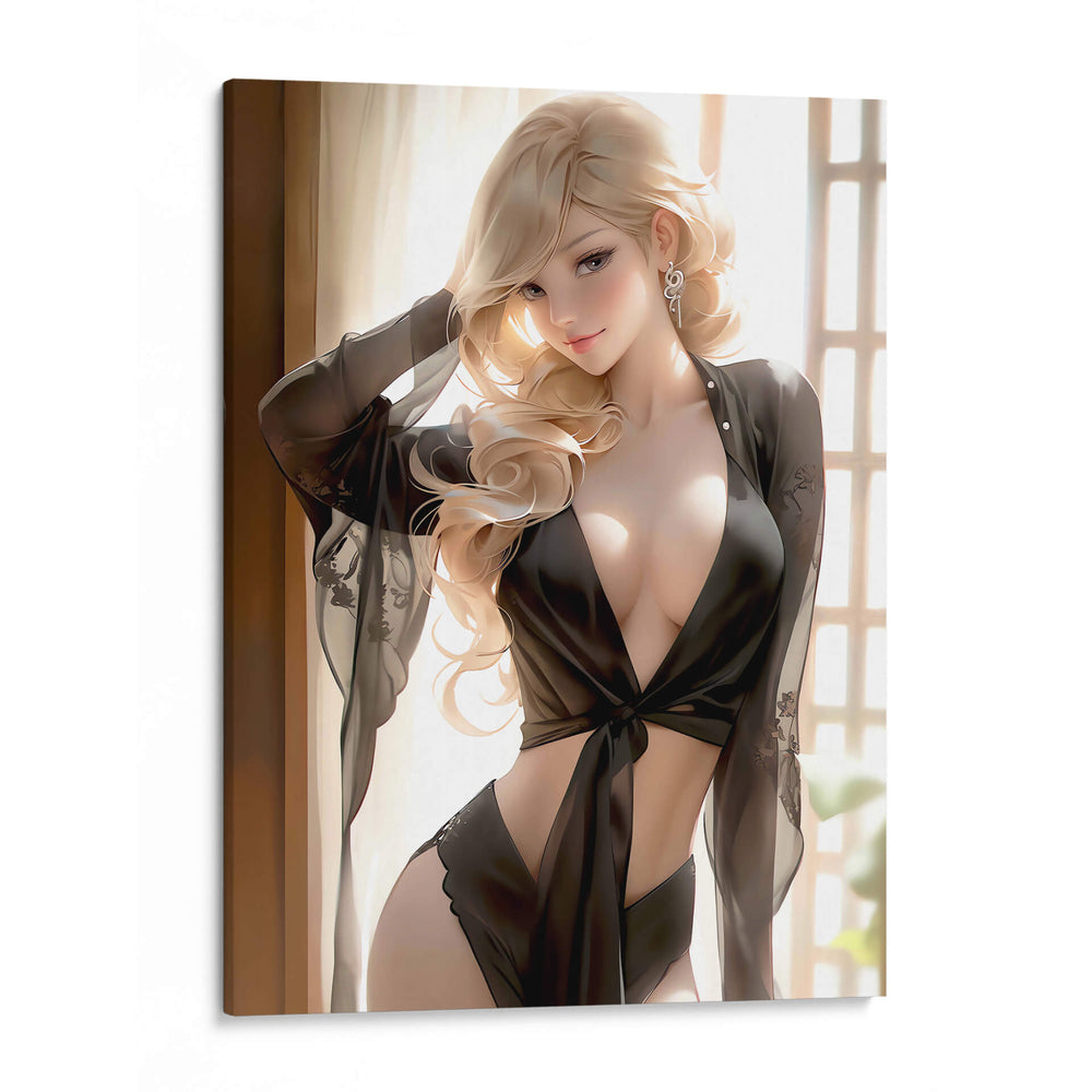 Belleza Rubia en Ropa Negra - DeLaVegaGaming | Cuadro decorativo de Canvas Lab