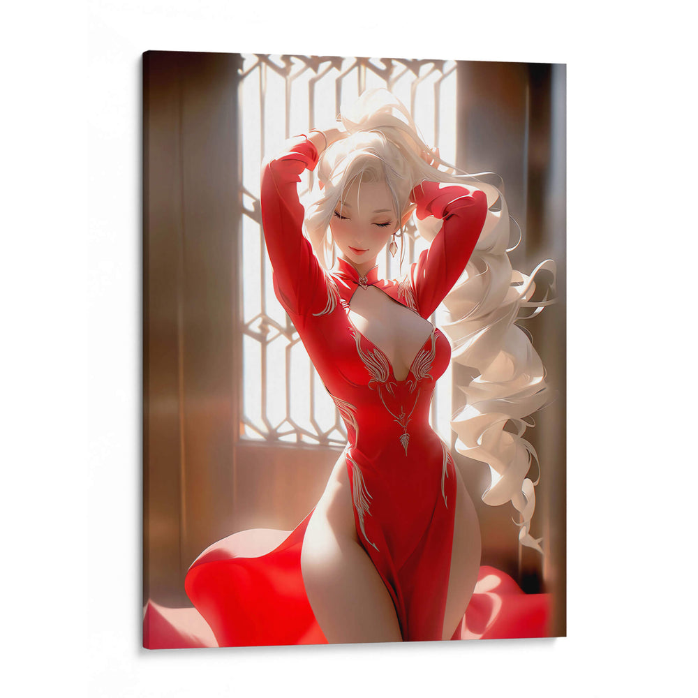Belleza Rubia en Ropa Roja - DeLaVegaGaming | Cuadro decorativo de Canvas Lab