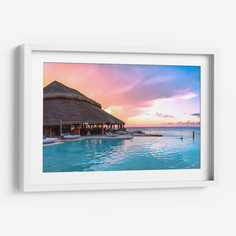 Atardecer rosado con palapa en Cozumel - Carla Fernández | Cuadro decorativo de Canvas Lab