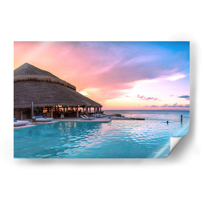 Atardecer rosado con palapa en Cozumel - Carla Fernández | Cuadro decorativo de Canvas Lab