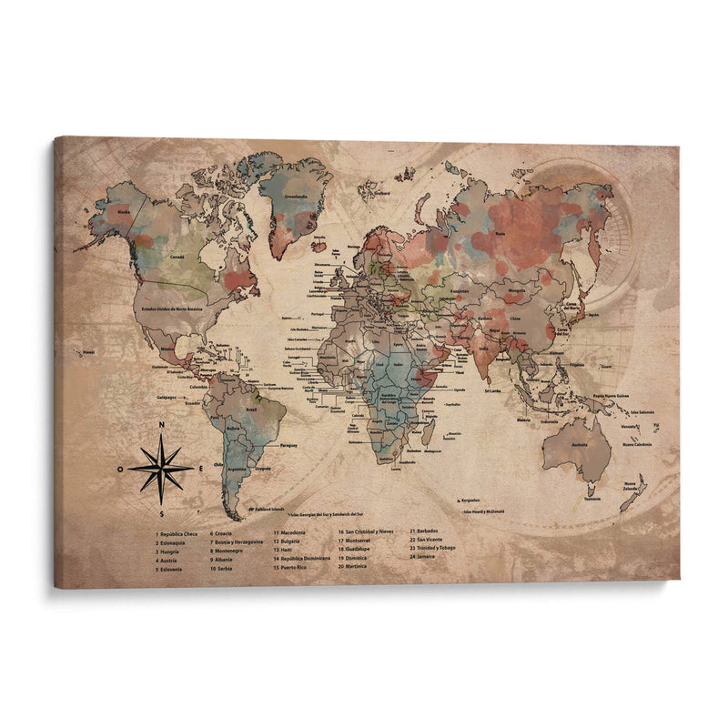 Mapa vintage con nombres - Lofty&Me | Cuadro decorativo de Canvas Lab