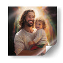 Jesús con bebé arcoíris - Cristianos de la Biblia | Cuadro decorativo de Canvas Lab