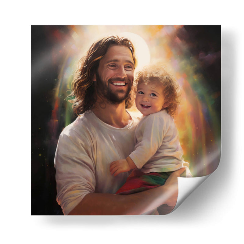 Jesús con bebé arcoíris - Cristianos de la Biblia | Cuadro decorativo de Canvas Lab