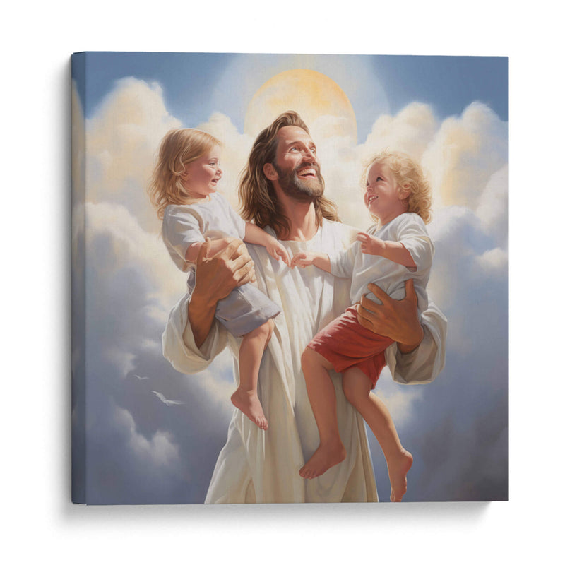 Jesús con dos niños - Cristianos de la Biblia | Cuadro decorativo de Canvas Lab