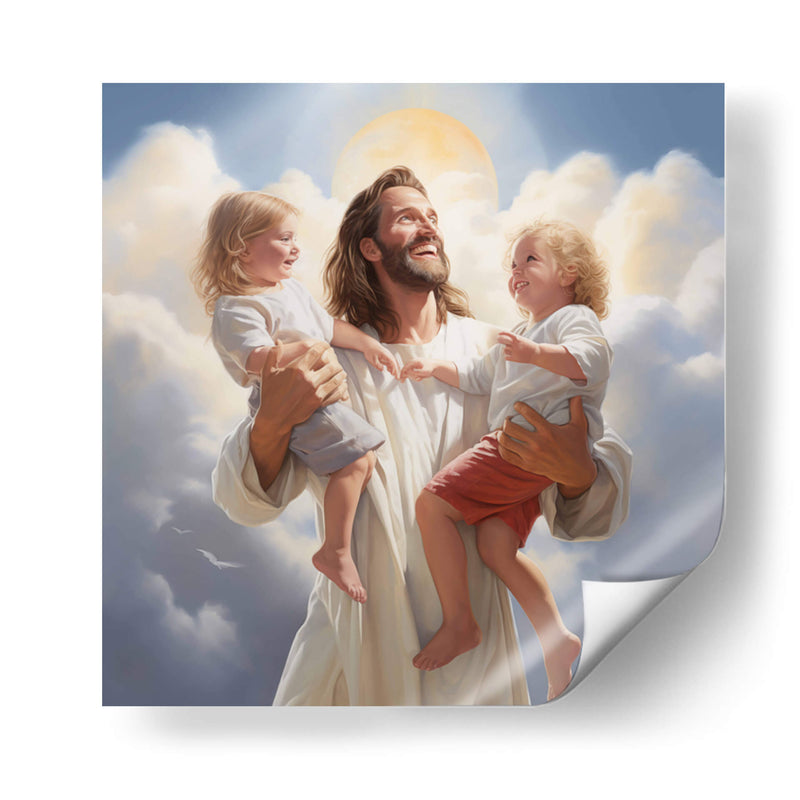 Jesús con dos niños - Cristianos de la Biblia | Cuadro decorativo de Canvas Lab