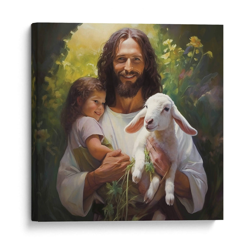 Jesús con niño y cordero - Cristianos de la Biblia | Cuadro decorativo de Canvas Lab