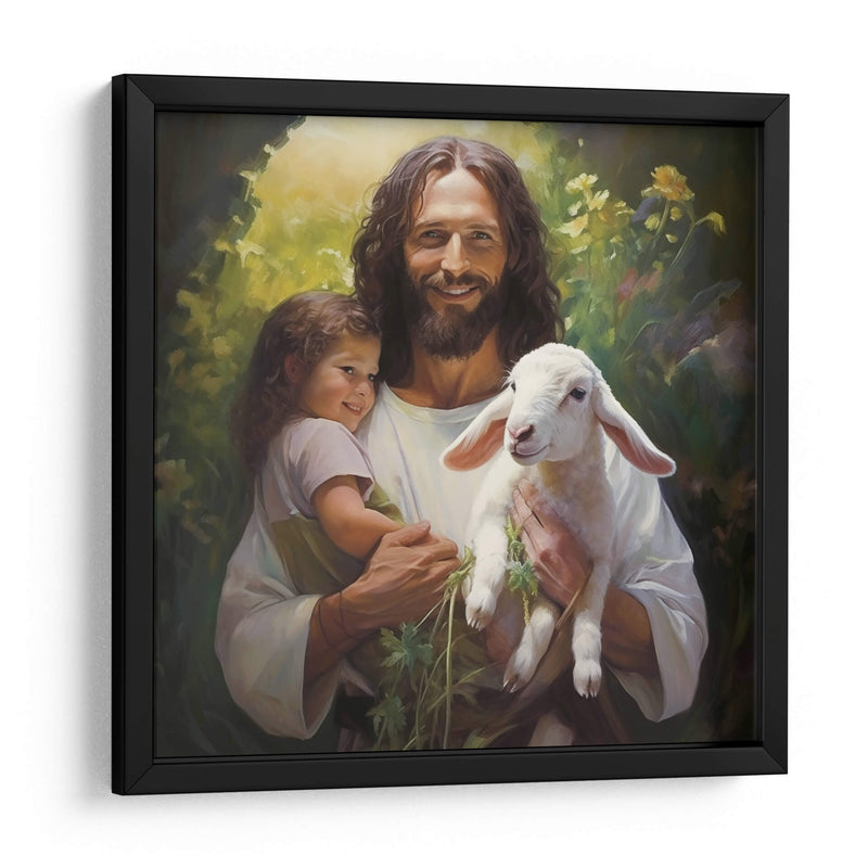 Jesús con niño y cordero - Cristianos de la Biblia | Cuadro decorativo de Canvas Lab