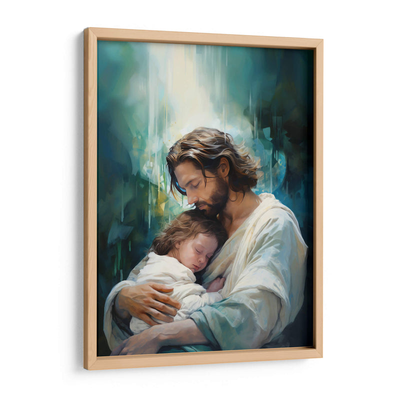 Jesús y niño abstracto - Cristianos de la Biblia | Cuadro decorativo de Canvas Lab