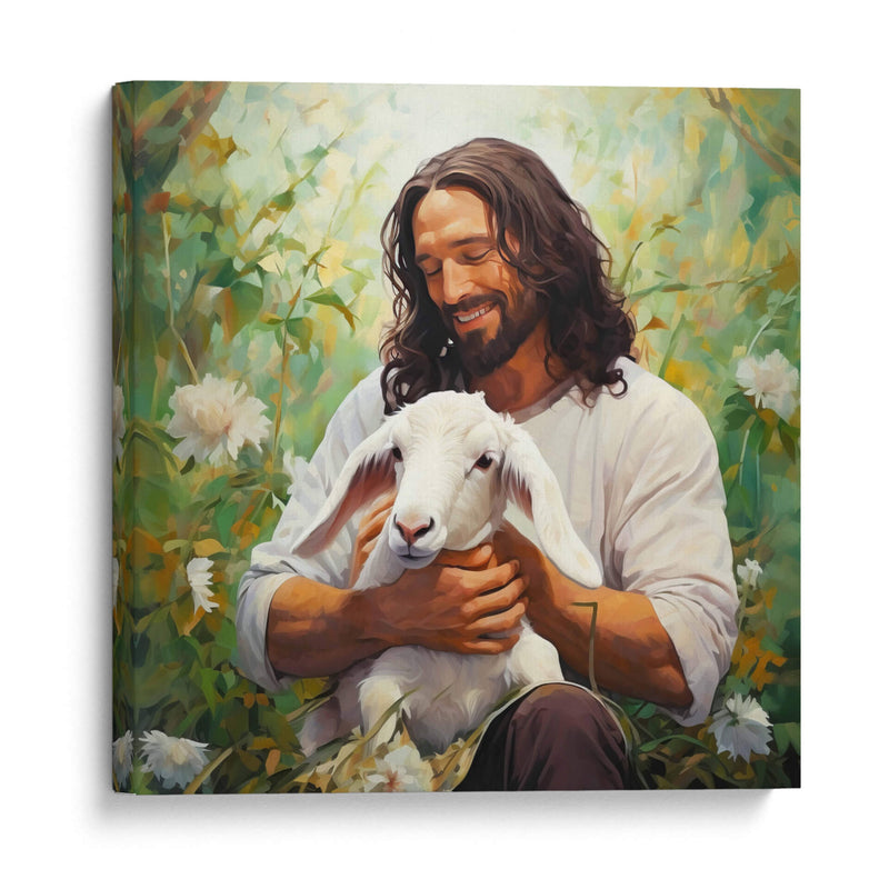 Pintura de Jesús con cordero blanco - Cristianos de la Biblia | Cuadro decorativo de Canvas Lab