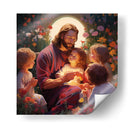 Pintura de Jesús con niños - Cristianos de la Biblia | Cuadro decorativo de Canvas Lab