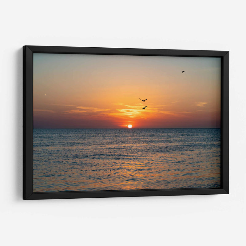 Vuelo en pareja al atardecer en el mar. - Claudia Luna | Cuadro decorativo de Canvas Lab