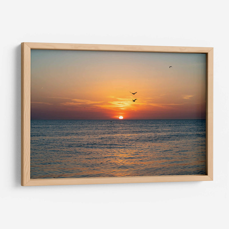 Vuelo en pareja al atardecer en el mar. - Claudia Luna | Cuadro decorativo de Canvas Lab